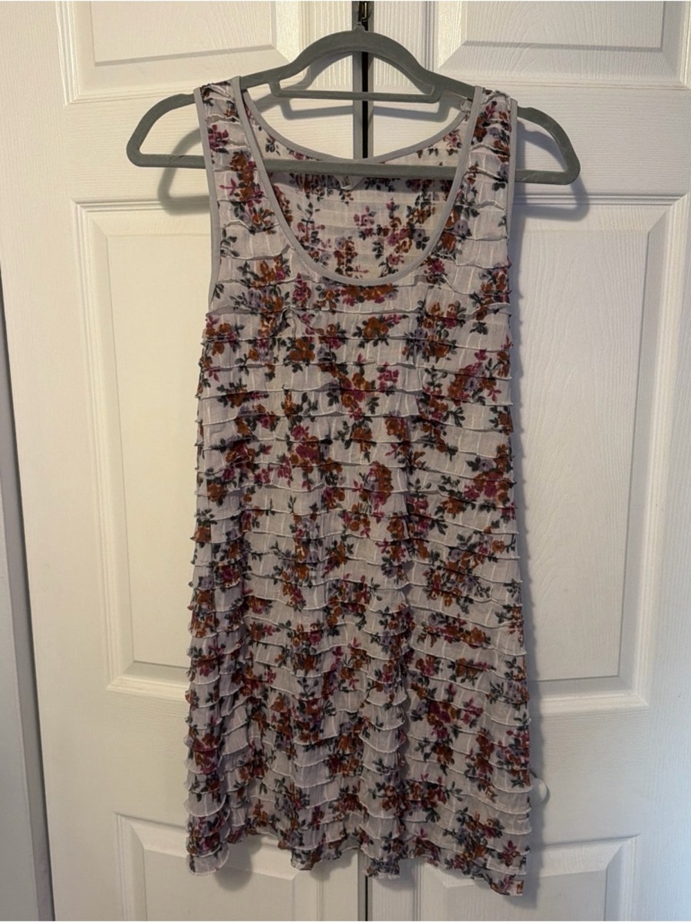 Free People Floral Ruffle Tank Dress in Ivory with Rust and Mauve